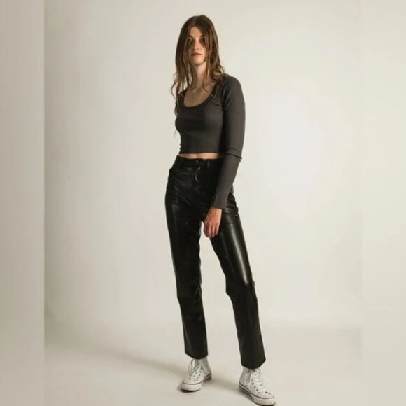 NWT House of Harlow Black Leather Vegan Pants.SZ 2